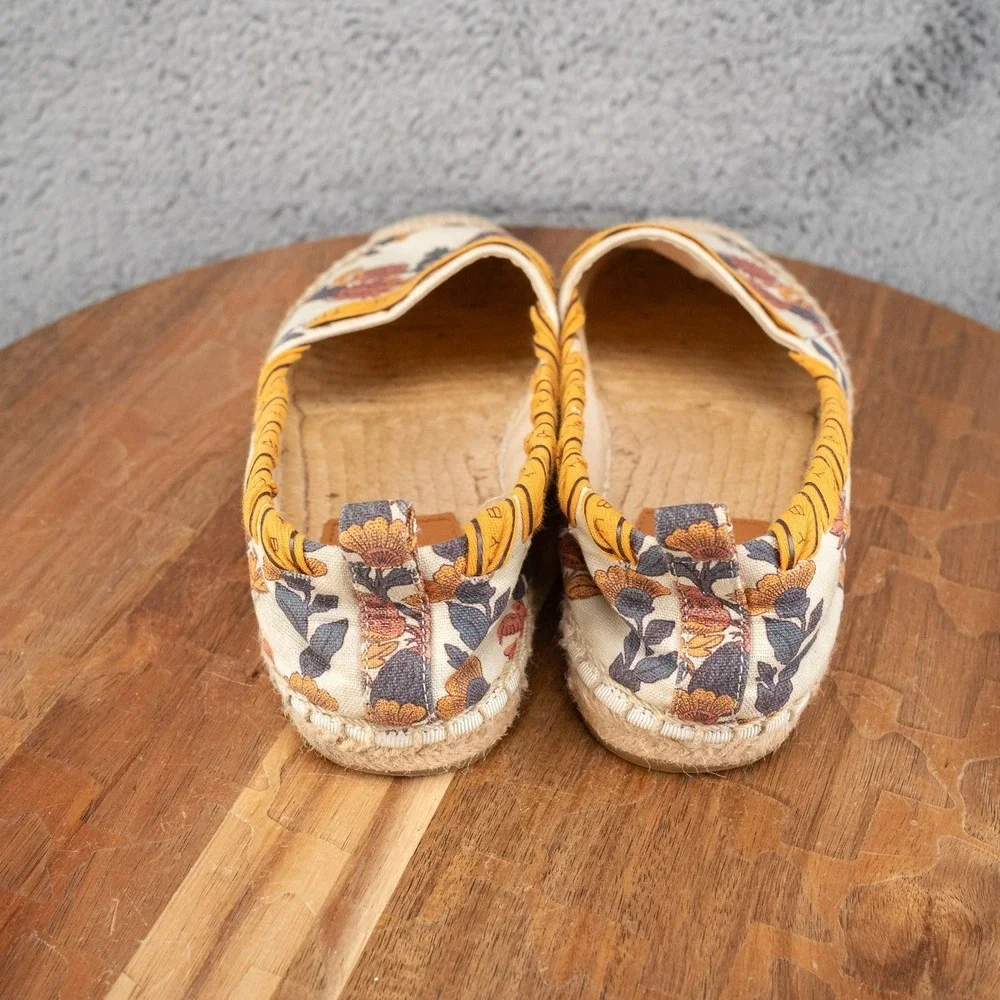 Tory Burch Grosgrain Whipstich Floral Espadrille Size 7 Summer Boho
